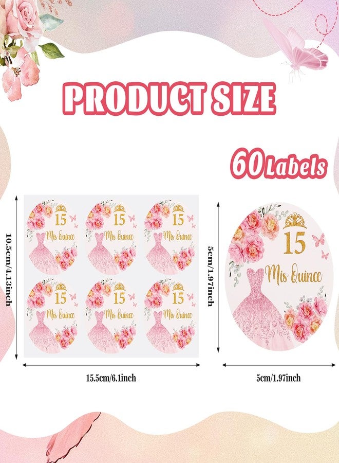 ROTEL 60 Pcs Mis Quince Stickers,Mis 15 Años Stickers for Quinceanera Party Favors,Recuerdos para 15 Años Quinceañeras Decorations - Image 2